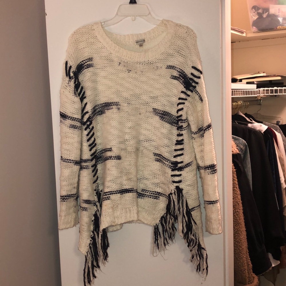 Rebecca Elliot Fringe Navy Blue and White sweater